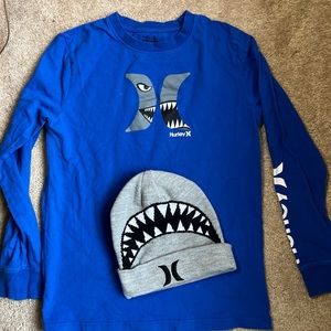 HURLEY ~ Boys T Shirt and winter hat ~ Size L Large ~ Shark Blue